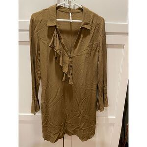 Free People Long Slit Sleeve Mini Dress Pockets Sz M